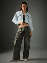 Women Blue Casual Regular Fit Solid Full Sleeves Blue Cropped Jacket