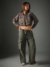 Women Brown Casual Regular Fit Solid Full Sleeves Cropped Jacket