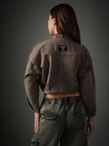 Women Brown Casual Regular Fit Solid Full Sleeves Cropped Jacket