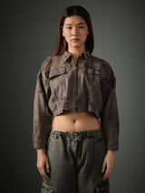 Women Brown Casual Regular Fit Solid Full Sleeves Cropped Jacket