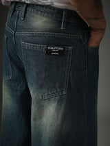 Unisex Blue Casual Faded Wide Leg Jeans