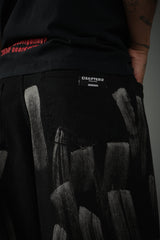 Unisex Black Casual Brushed Acid Faded Wide Leg Jeans