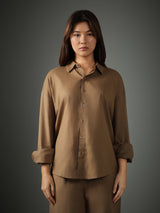 Unisex Brown Casual Regular Fit Solid Full Sleeves Shirt