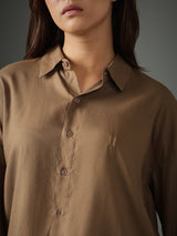 Unisex Brown Casual Regular Fit Solid Full Sleeves Shirt