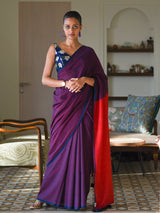 Women's Purple Cotton Blend Saree
