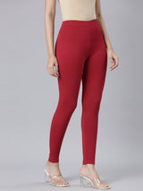 Women's Solid Dark Red Mid Rise Premium Legging