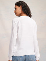Women's White Casual Solid Full Sleeves Sweater