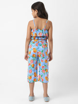 Girls Blue Casual Printed Co-Ord Set