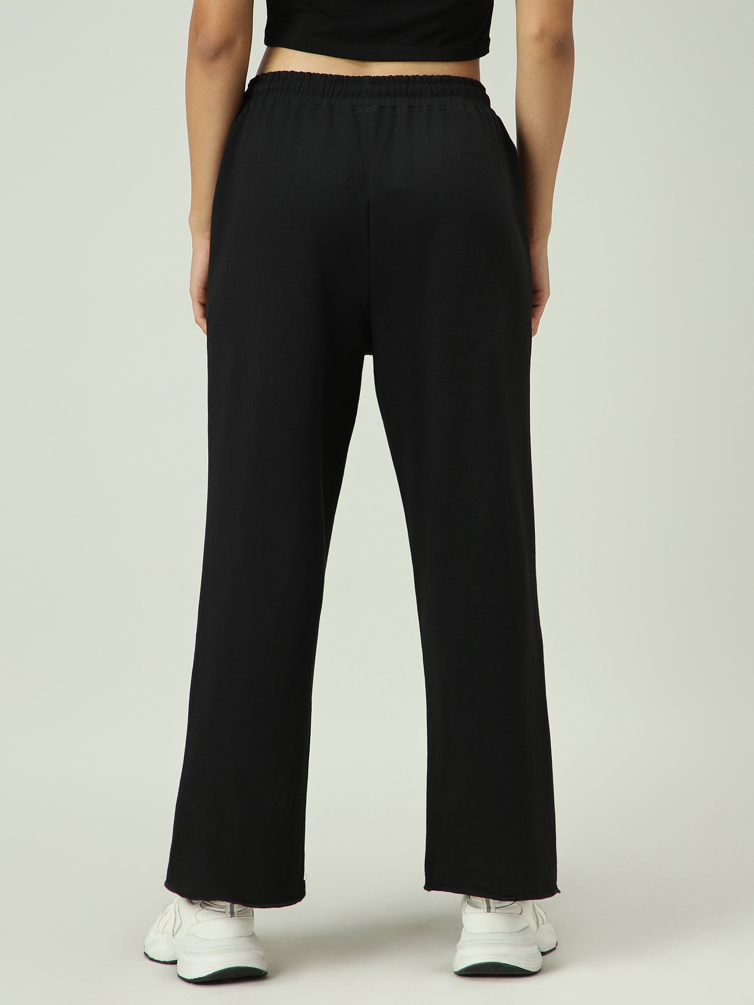 Women's Black Casual Wide Leg Solid Trackpant