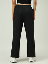 Women's Black Casual Wide Leg Solid Trackpant