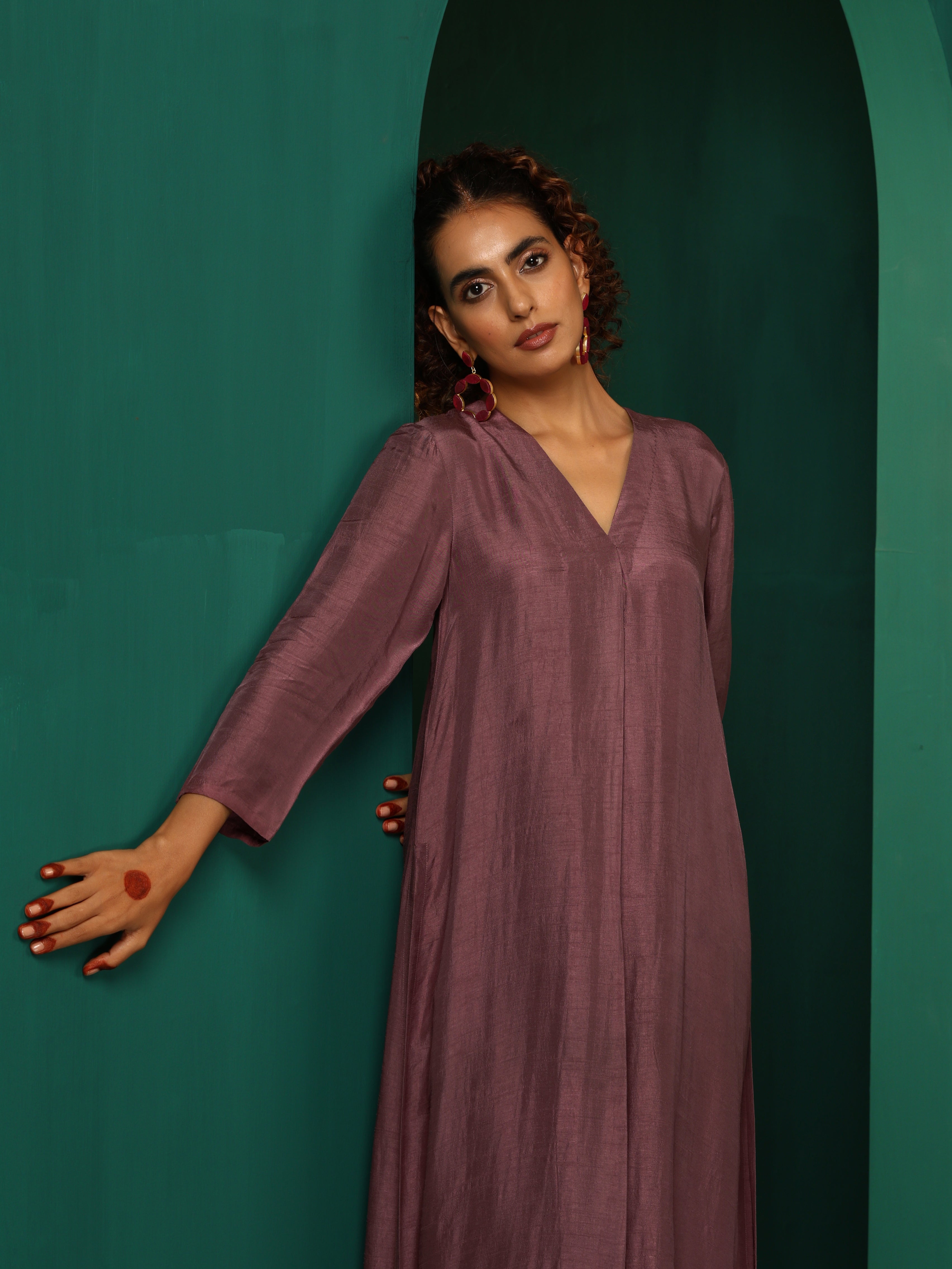 Women's Mauve Casual Solid Kurta Set