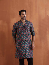 Men's Black Festive Printed Regular Fit Full Sleeves Kurta