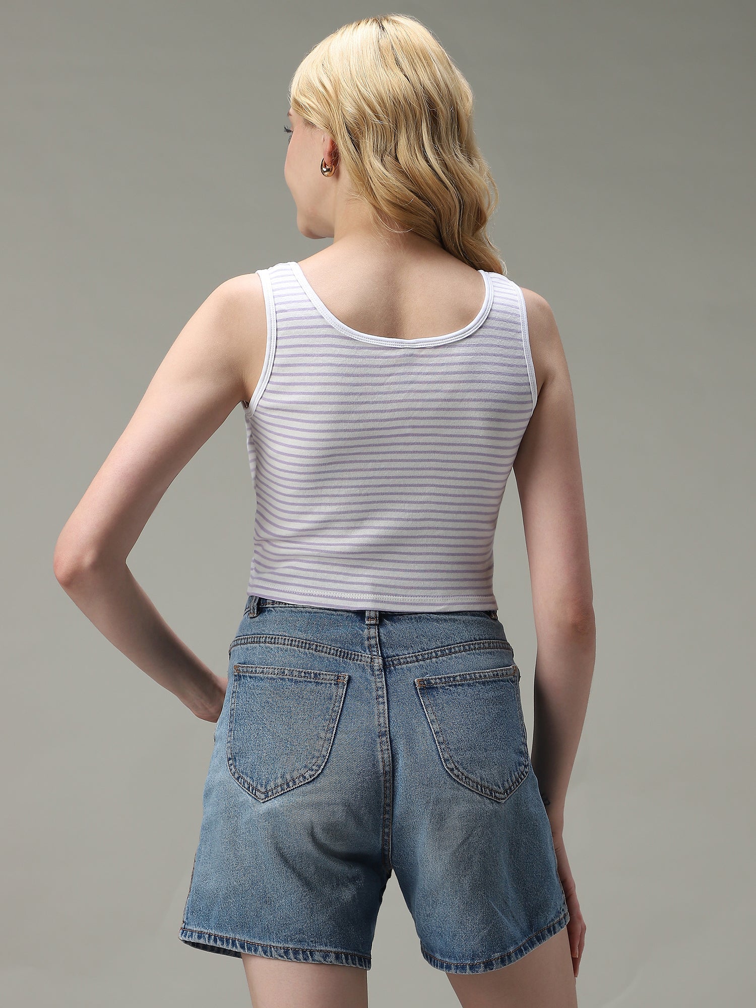 Women's Purple Casual Fitted Striped Top