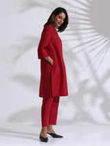 Women's Red Slub Kurta Co-ord Set