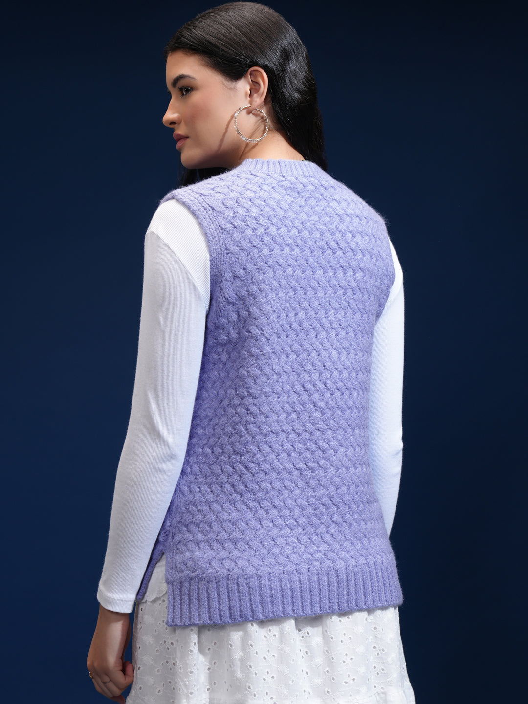 Women's Purple Casual Striped Sleeveless Sweater