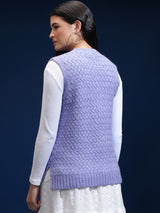 Women's Purple Casual Striped Sleeveless Sweater