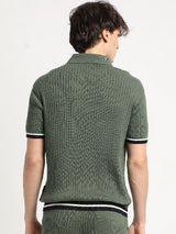 Men's Green Knitted Regular Fit Polo Tshirt
