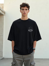 Men's Black Casual Oversize Printed Half Sleeves Tshirt