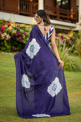 Women's Cotton Purple Printed Designer Saree With Blouse Piece