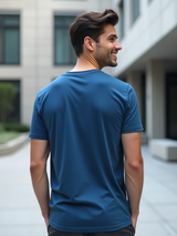 Men's Blue Half Sleeves Graphic Printed Cotton Tshirt