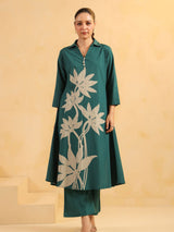 Women's Teal Bloom Statement Floral Kurta Set