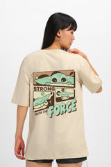 Women's Beige Casual Printed Oversized Half Sleeves Tshirt