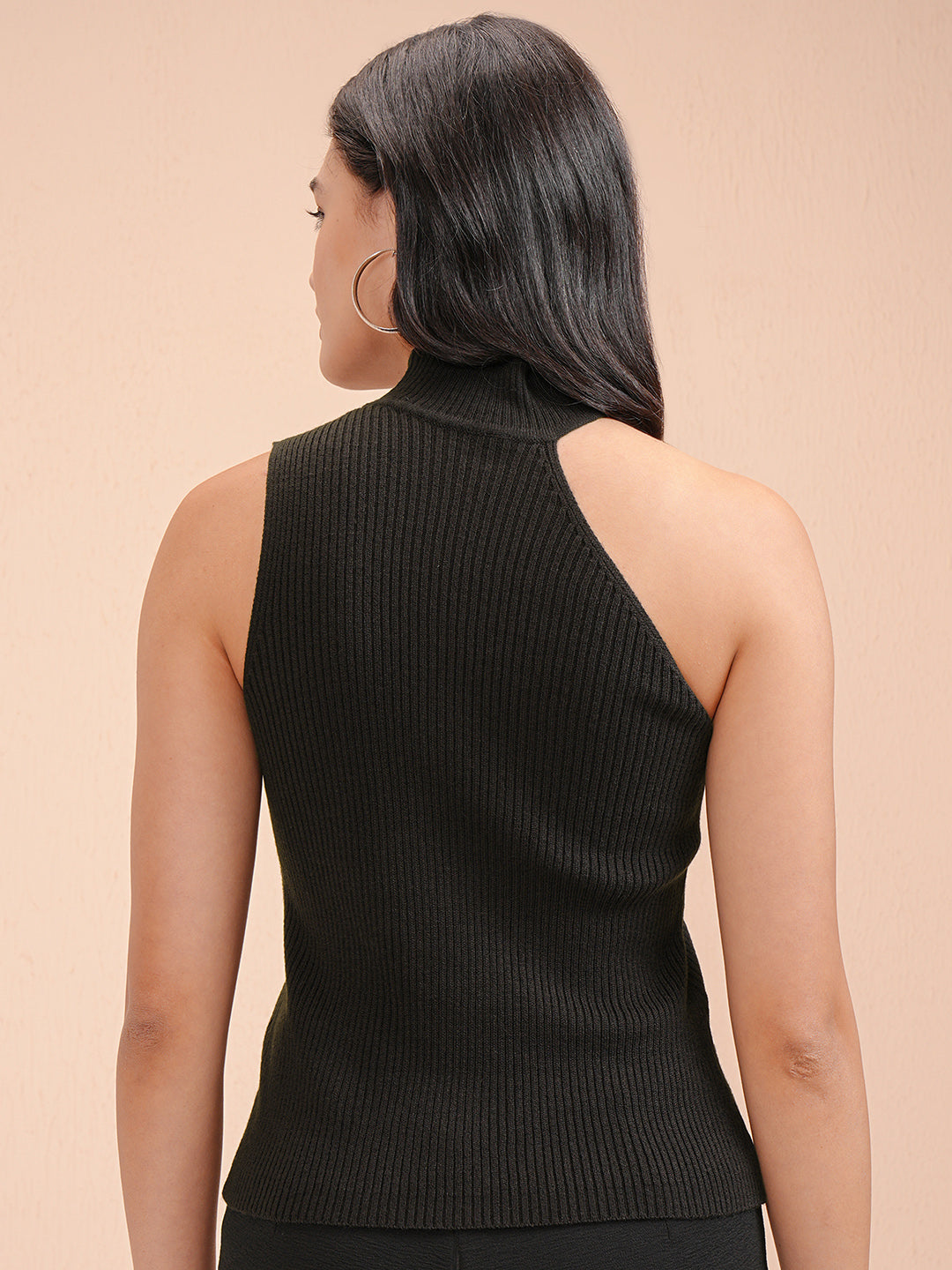 Women's Black Casual Self-Design Sleeveless Sweater