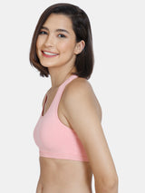 Girls Pink Double Layered Non Wired Full Coverage Racerback Beginner Sports Bra - Pack of 2