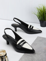 Womne's Two Color Sade Kitten Heeled Sandal