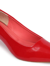 Women's Red Solid Pointed Toe Kitten Heel Pumps