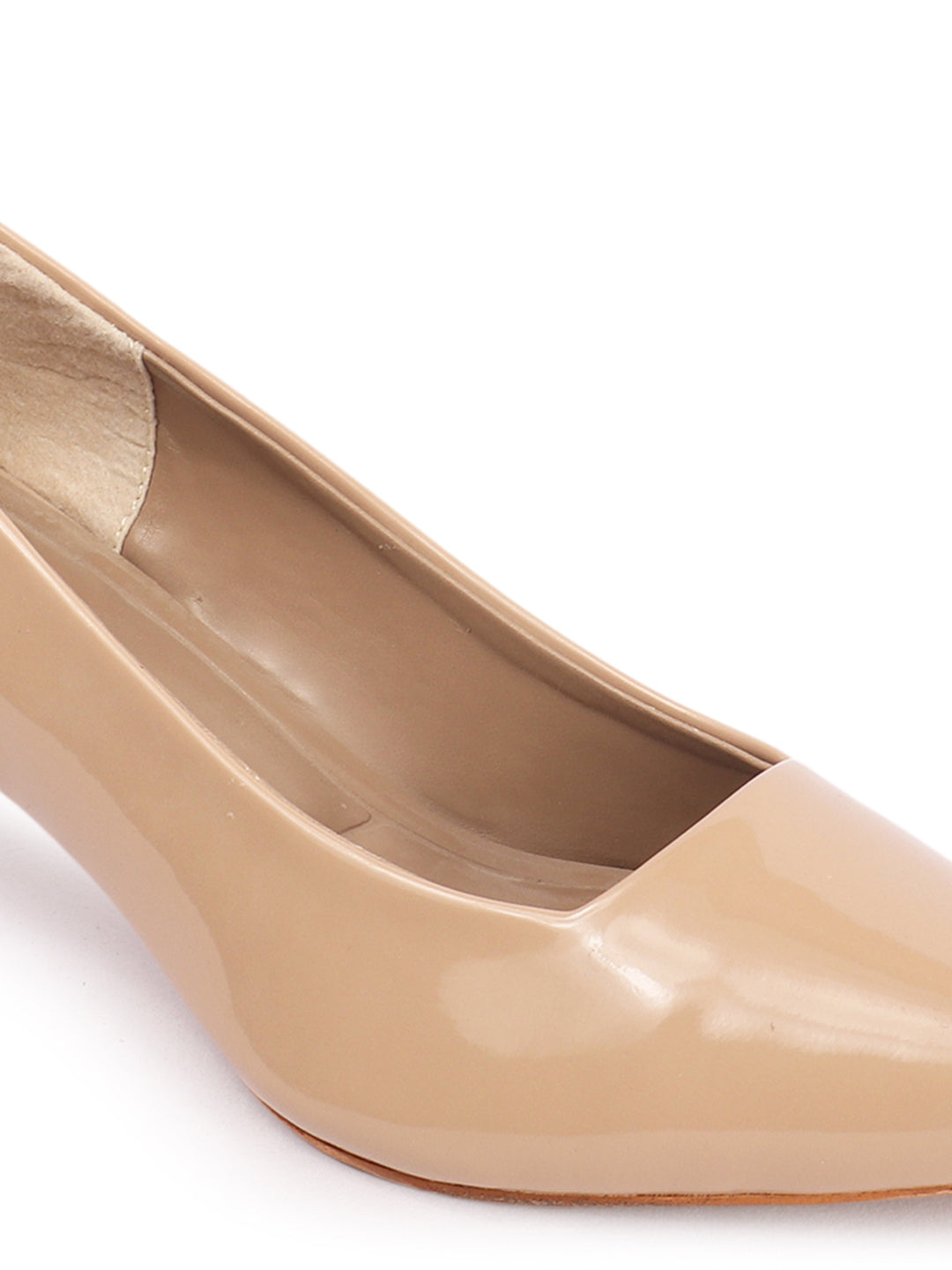 Women's Beige Solid Pointed Toe Kitten Heel Pumps