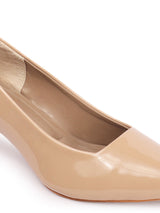 Women's Beige Solid Pointed Toe Kitten Heel Pumps