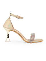 Women's Gold Dazzling Sculpted Ankle Strap Heel Sandals