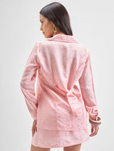 Women's Pink Casual Floral Printed Lapel Collar Blazer With Skirt