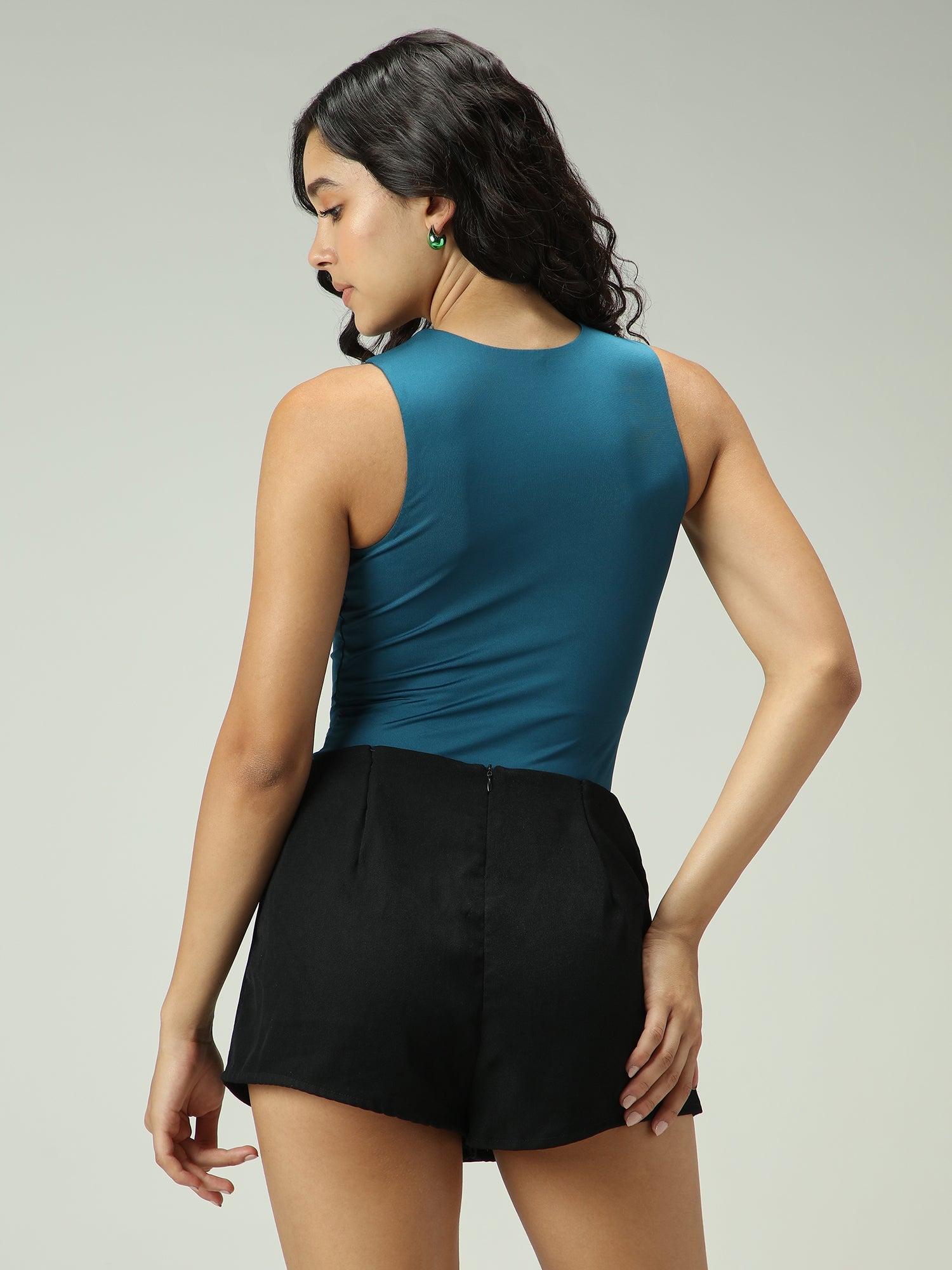 Women's Blue Casual Fitted Solid Top
