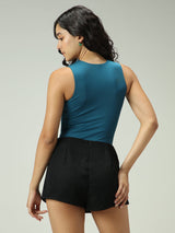 Women's Blue Casual Fitted Solid Top