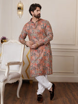 Men's Multicolor Full Sleeves Straight Embroidered Kurta