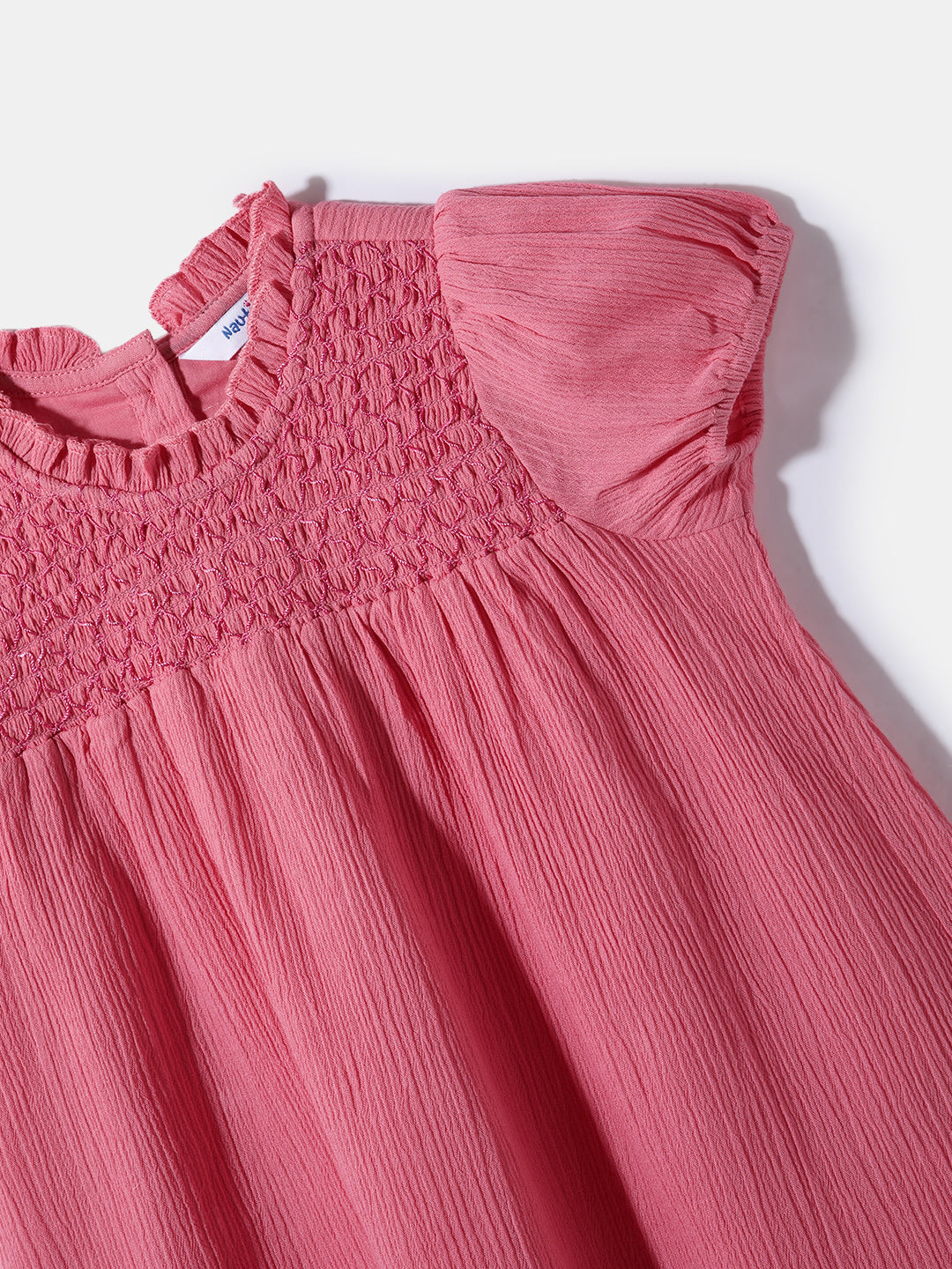 Girls Pink Cotton Shirred Solid Top