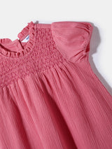 Girls Pink Cotton Shirred Solid Top