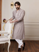 Men's Brown Full Sleeves Straight Kurta