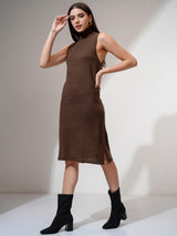 Women's Brown Casual Solid Sleeveless Sweater
