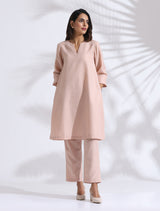 Women's Pink Slub Kurta Co-ord Set