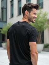 Men's Black Half Sleeves Graphic Printed Cotton Tshirt