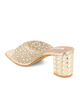 Women's Gold Glamorous Elegant Embellished Block Sandals