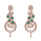 Women's Rose Gold Plated CZ Dangle Earrings with Emerald Stones
