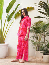 Women's Magenta Floral Shirt With Lounge Pants