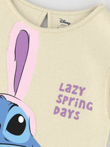 Girls Cotton Yellow Lilo and Stitch Print Tshirt