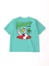 Boys Teal Puff-Printed Oversized Tshirt