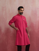 Men's Pink Festive Solid Regular Fit Full Sleeves Kurta