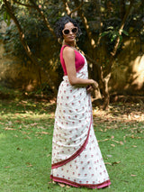 Women's White Pure Cotton Saree